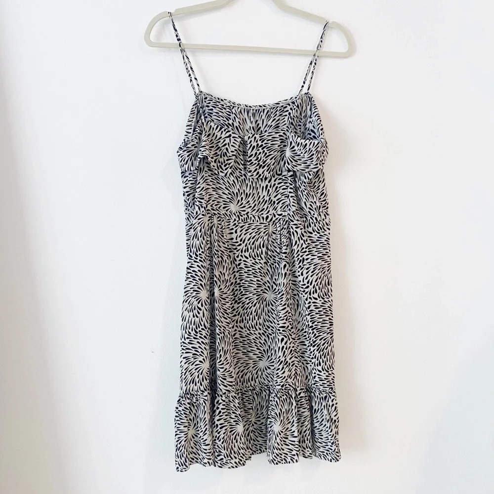 Twelfth Street by Cynthia Vincent 100% Silk Dress S Black Cream Midi Ruffle Tank - Picture 9 of 10